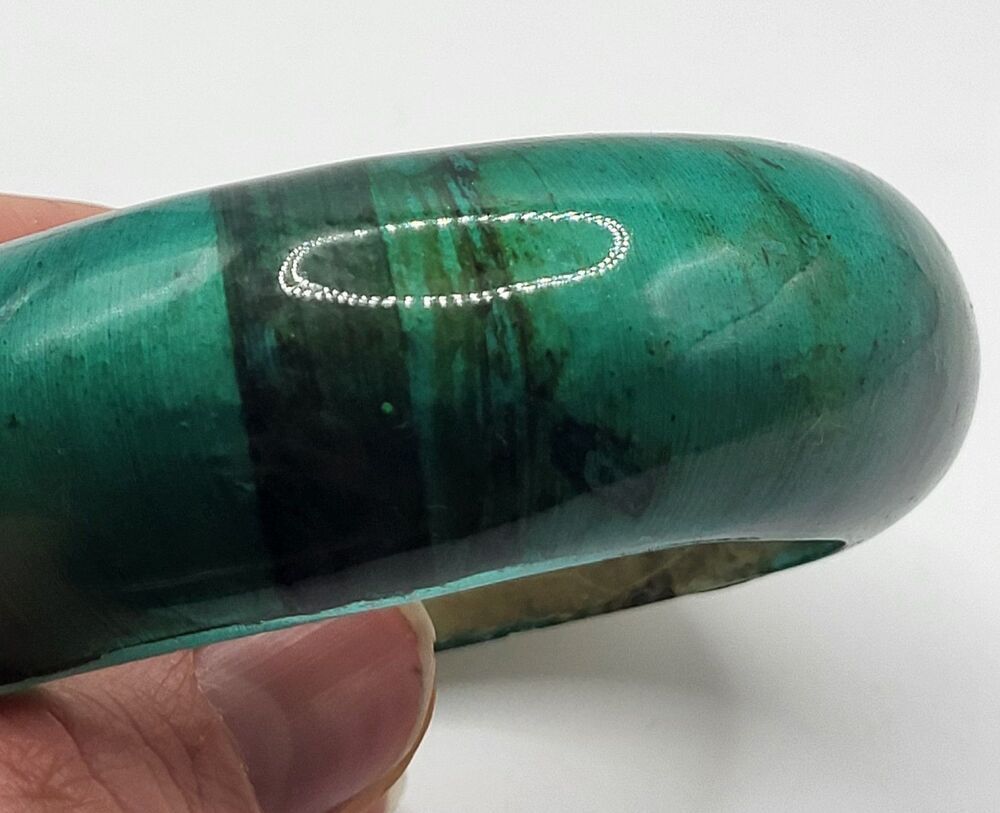 Vintageโ70s Chunky Bohemian Green Malachite Style Bangle Bracelet 2.5in dia